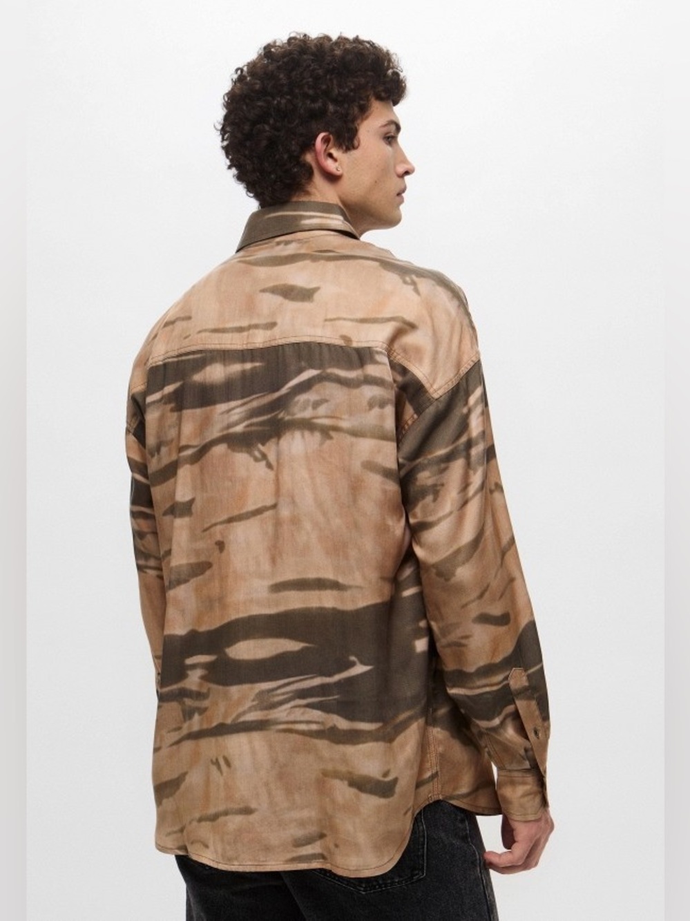 Diesel S-Fluid-CMF Oversized Lyocell Shirt XL Abstract Camo Print NWT - Picture 3 of 13